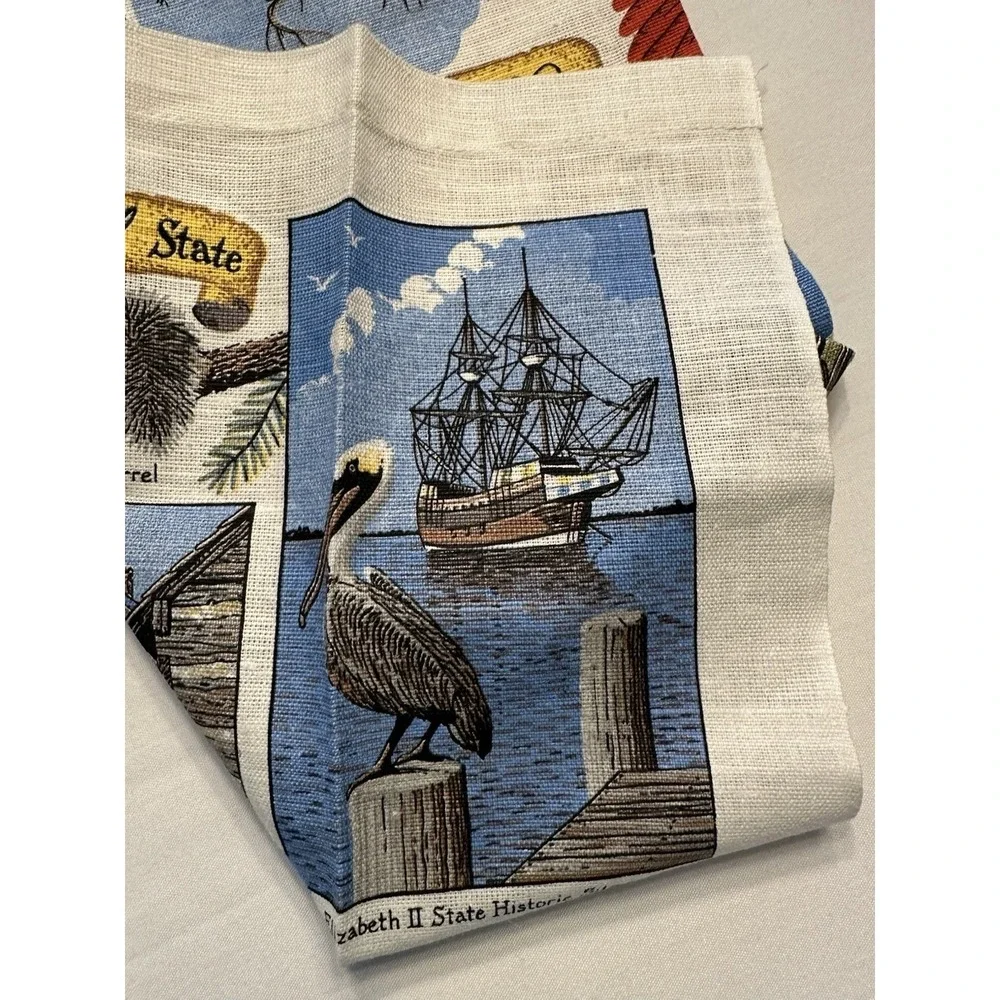 VTG  Linen Souvenir North Carolina Kitchen Dish Tea Towel‎ 26x16 NWT Stevens